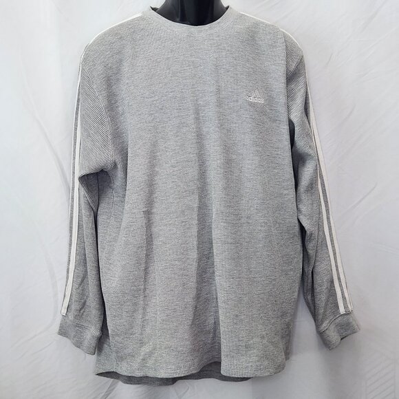 Adidas Waffle Knit Pullover Mens XL Gray Long Sleeve Shirt Thermal Top PP05X - Picture 1 of 7
